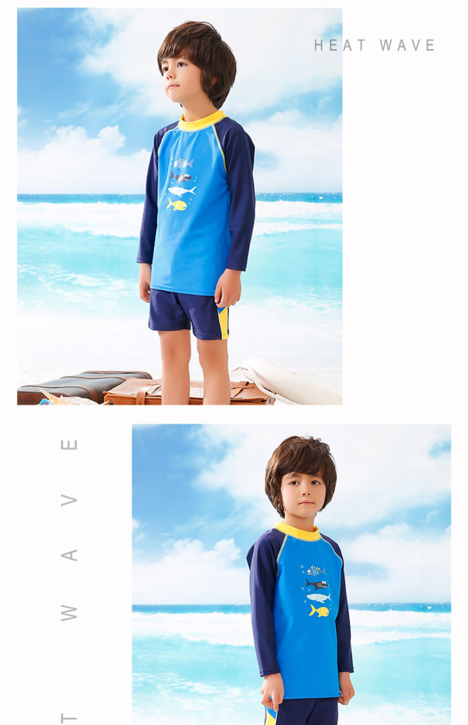 Heatwave sóng nhiệt cậu bé áo tắm chia cậu bé dài tay lớn boyshort trẻ em đồ bơi 35147 - Bộ đồ bơi của Kid đồ bơi cho be trai