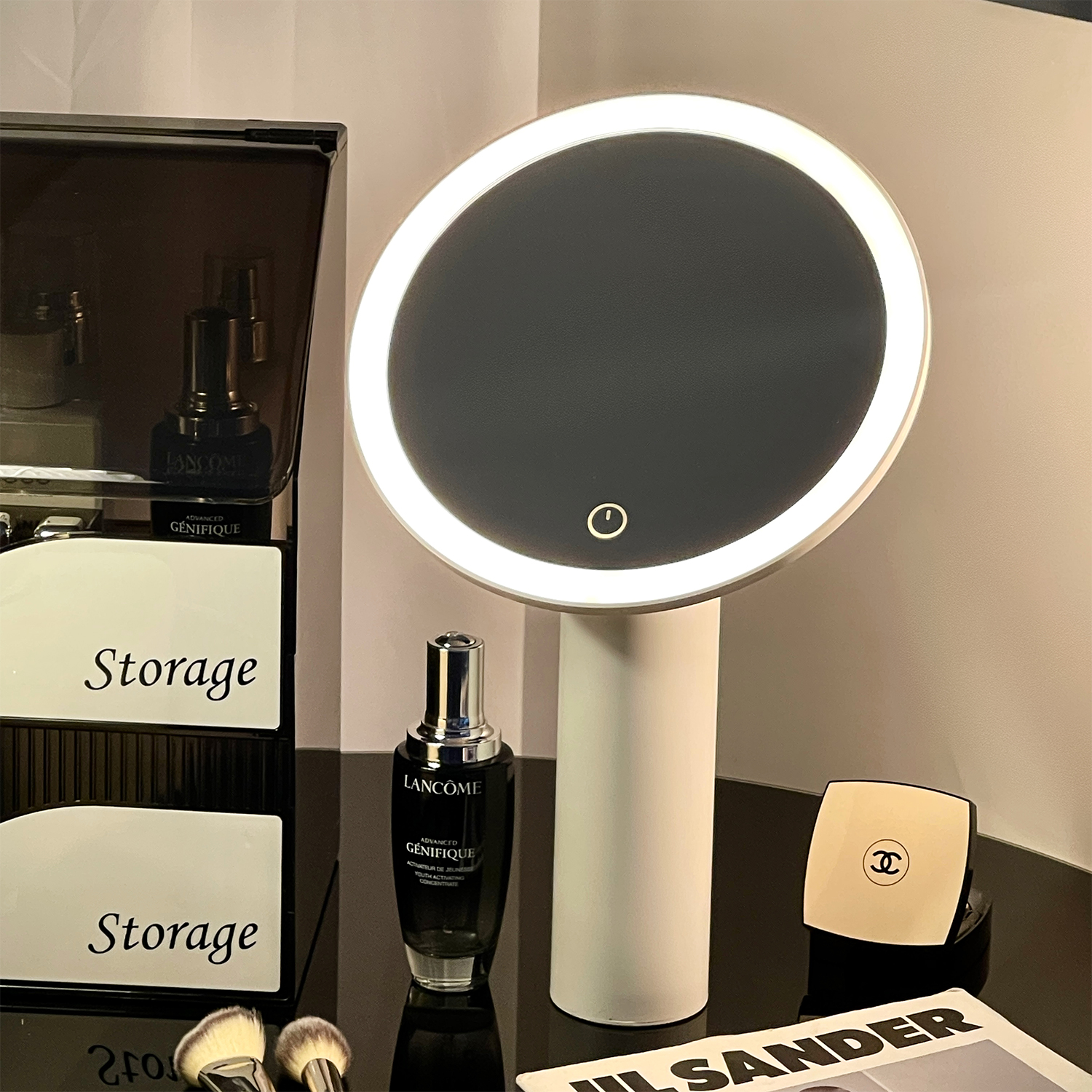 LEDライト付きデスクトップ化粧鏡、化粧台用ミラー、女の子用化粧台用フィルライトミラー、家庭用ポータブル小型ミラー