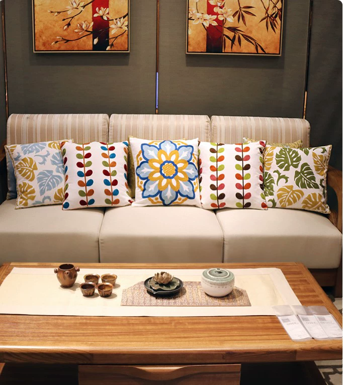 Ghế sofa thêu dày Pastoral Thêu Đệm có thể tháo rời và giặt được Phong cách Bắc Âu Áo gối kiểu Mỹ nhỏ tươi mát - Trở lại đệm / Bolsters