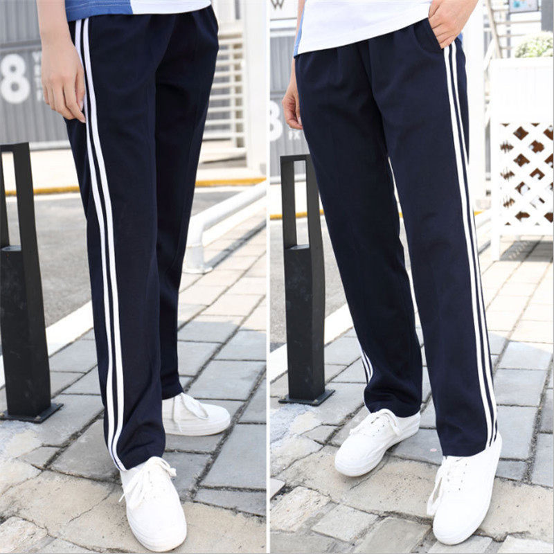 Cotton autumn primary school junior high school high school uniform pants two bars loose white edge sports school pants Student uniform pants