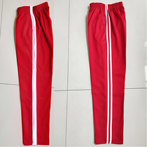 School clothes pants red pants two white bars straight tube loose primary school students junior high school students sports pants size