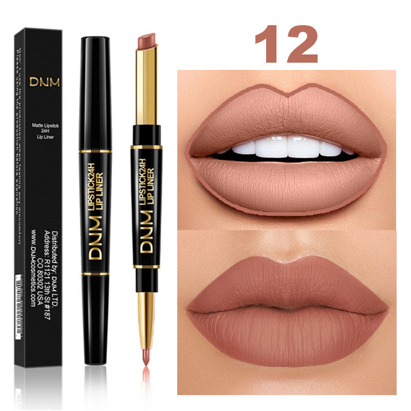 Zhu Zhu automatic lipstick lip liner matte double-ended waterproof long-lasting matte painting lip liner lip gloss does not fade and does not stick to the cup