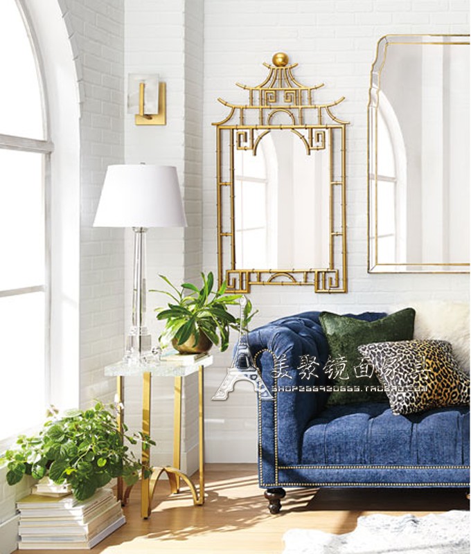 American-style golden makeup mirror bathroom mirror modern minimalist entrance mirror wall-mounted mirror hand-washing countertop decorative mirror custom