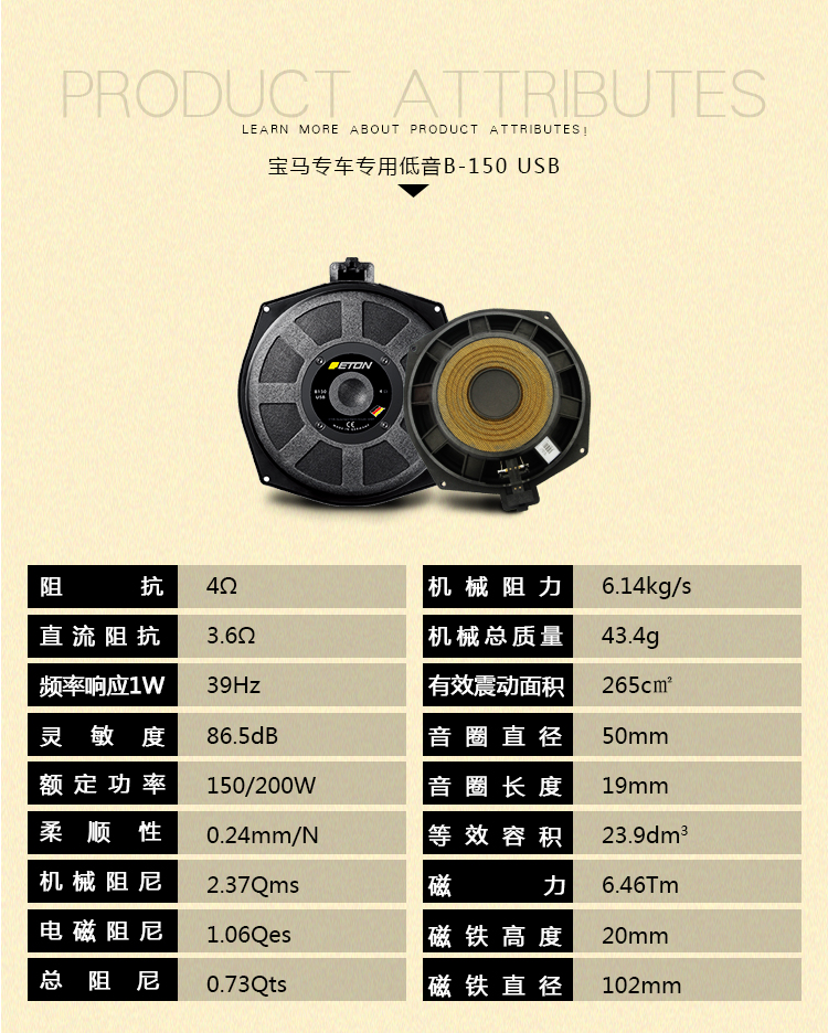 德国ETON伊顿宝马专车专用低音B195NEO/B150USB