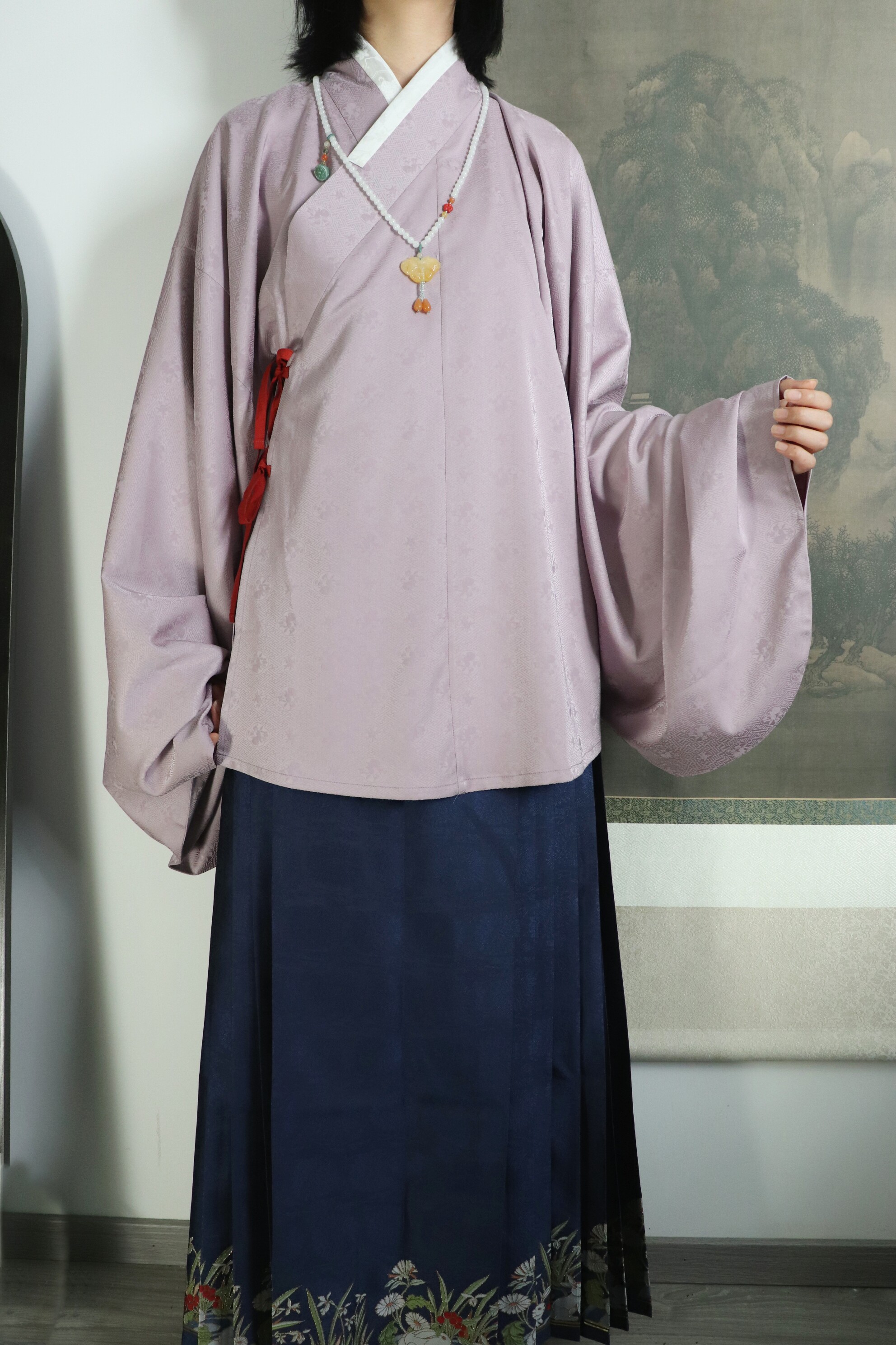 汉服上装 裳裳者华 泠泠 明制暗纹直领大襟交领琵琶袖短衫袄夹衣春秋汉服