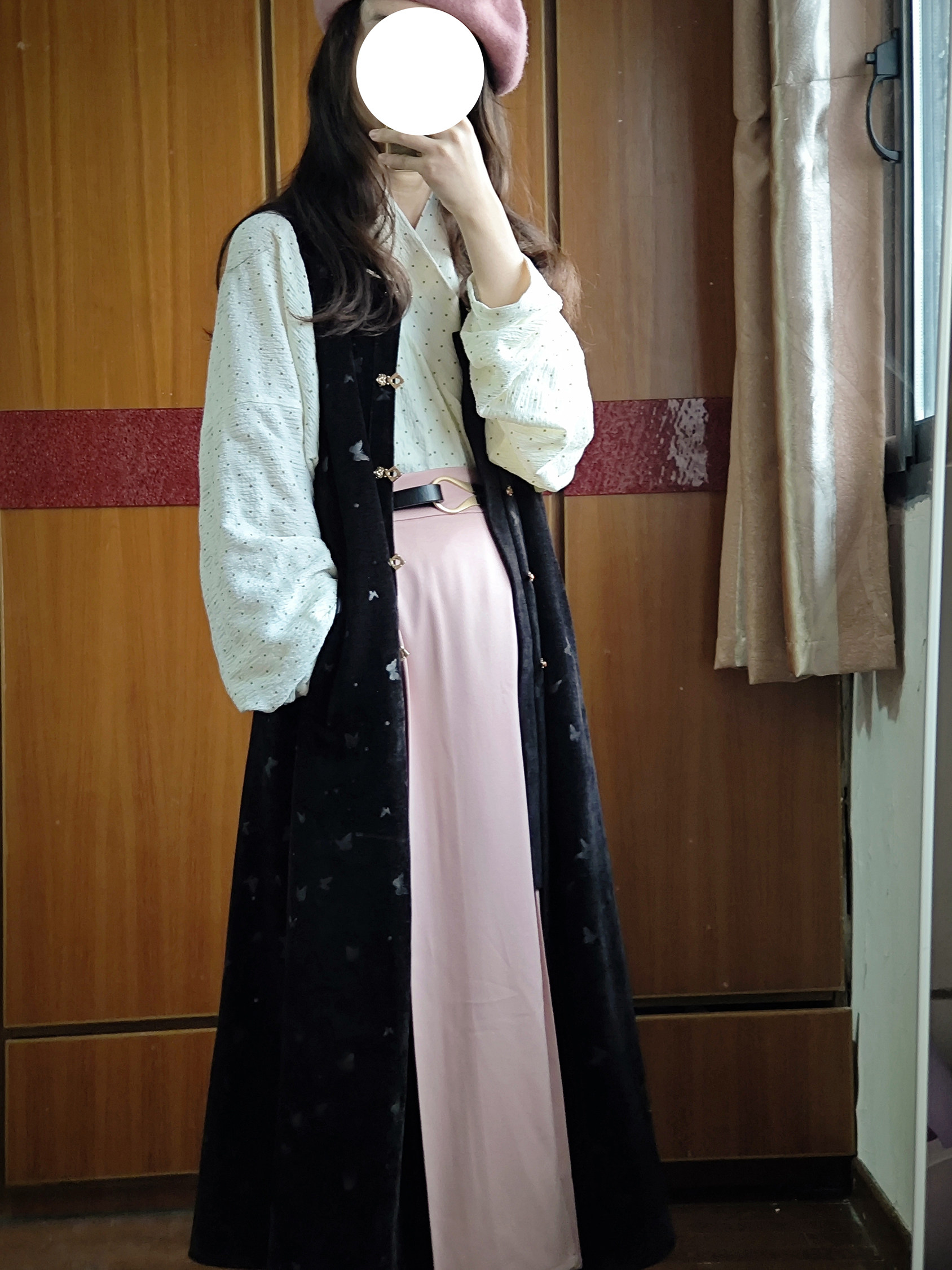 汉服上装 裳裳者华 粉黑 春夏提花明制交领长衫方领长比甲日常汉服连衣裙