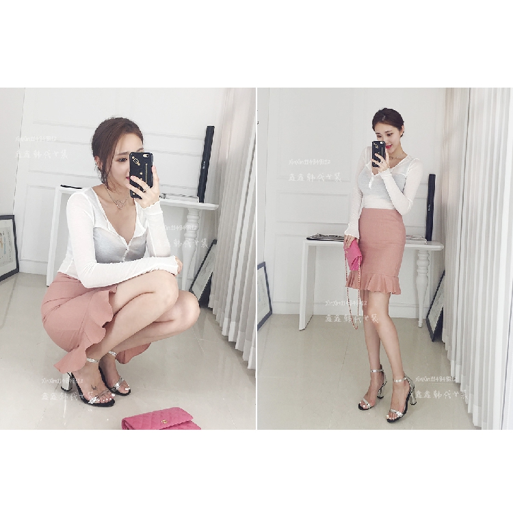 2018 mới thu đông Hàn Quốc nửa mở cổ áo sơ mi cài cúc áo sơ mi dài tay áo thun nữ Slim cơ bản hoang dã áo thun tay lỡ