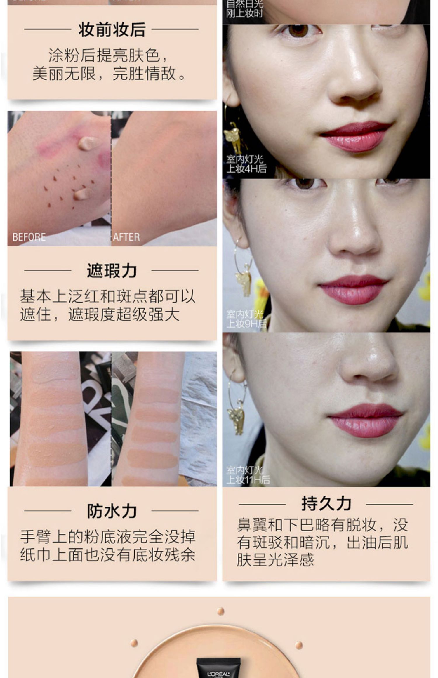Kem nền LOreal dạng lỏng 24 giờ kiểm soát dầu dưỡng ẩm kéo dài che khuyết điểm sáng trang điểm nude kem nền BB cream kem nền chính hãng - Nền tảng chất lỏng / Stick Foundation kem nền mac
