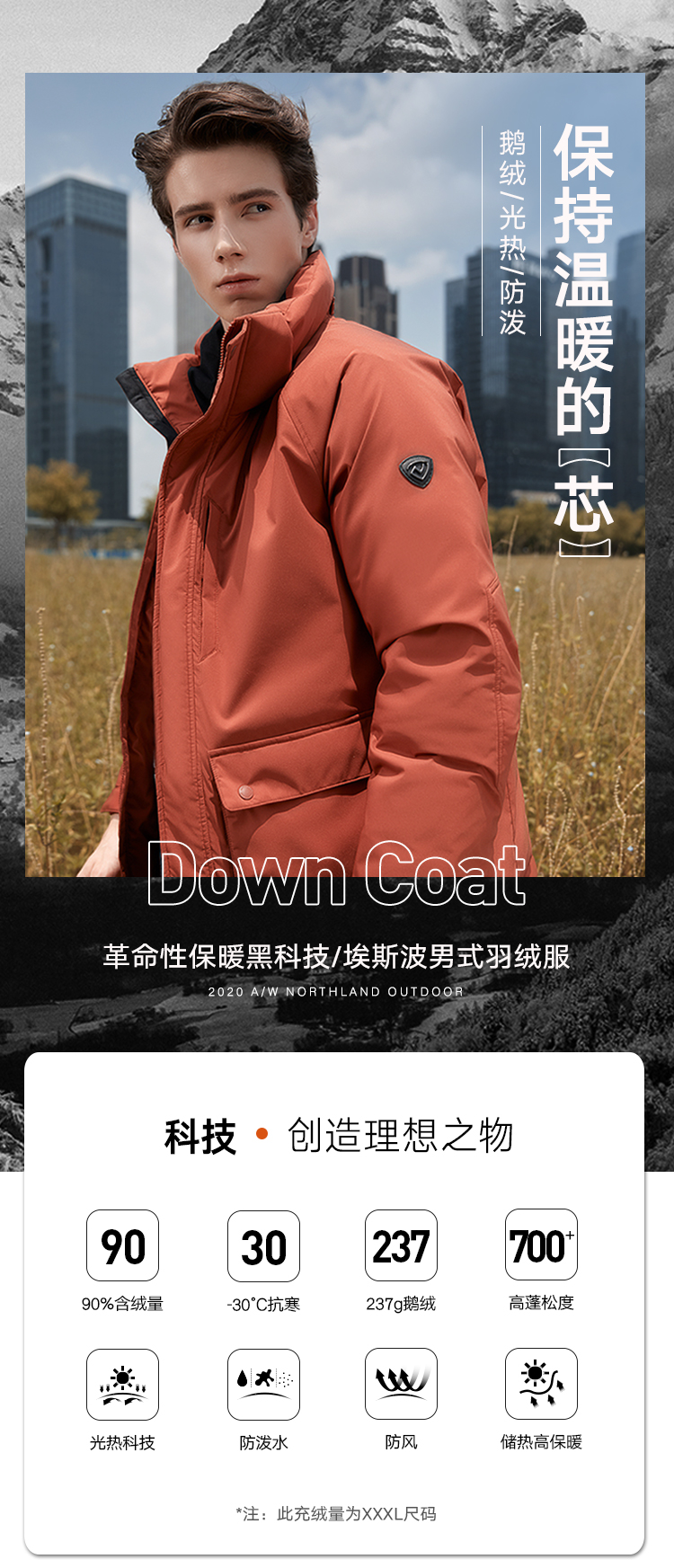 奥地利国宝级品牌 诺诗兰 男士明星款加厚羽绒服 700蓬鹅绒 图1