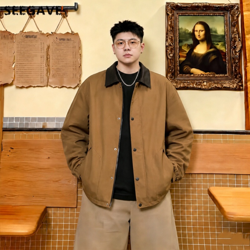 Fat Guy Trendy Plus-Size Men's Clothing American Retro Color-Blocked Lapel Jacket Men's Loose Casual Coat Autumn and Winter Fleece-Lined Jacket Fat Guy Trendy Plus-Size Men's Clothing American Retro Color-Blocked Lapel Jacket Men's Loose Casual Coat Autumn and Winter Fleece-Lined Jacket