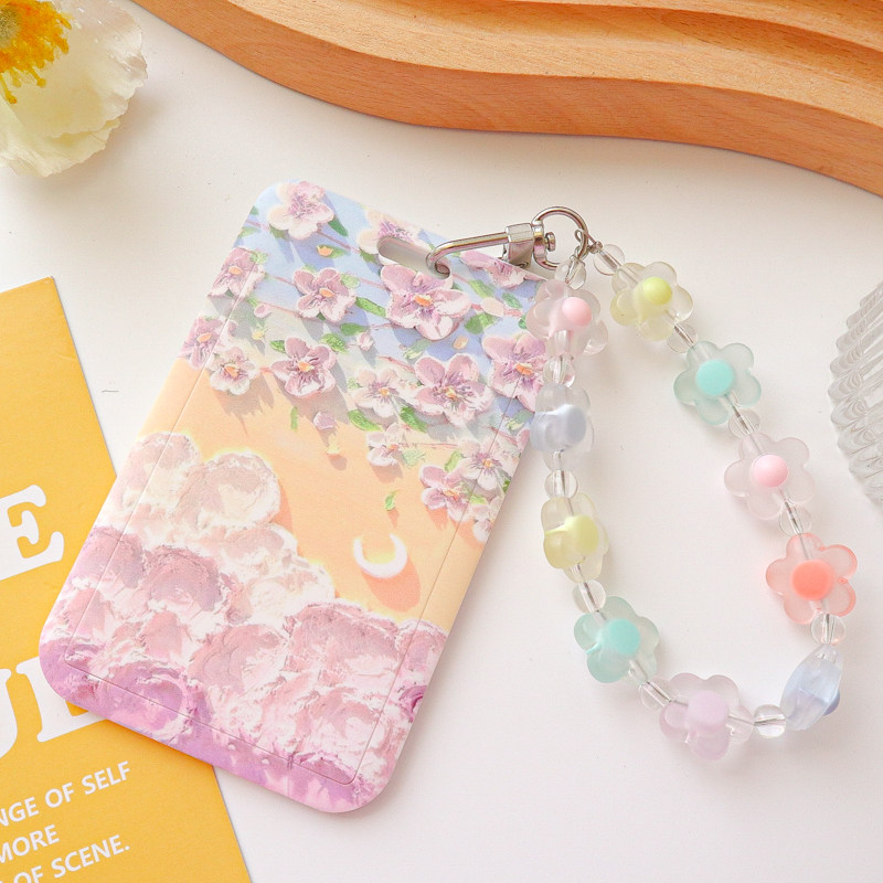 High-end oil painting style with flowers and clouds, cute and fresh design, perfect for students, campus meal cards, bus cards, and keychains.