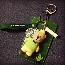 Cute campus card multi-card position meal card Student access control subway bus card set Card bag keychain bear pendant