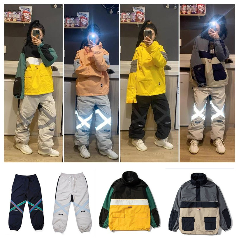 2022BSR same night show reflective snowboard double board cotton thickened men's and women's waterproof ski suit ski pants set