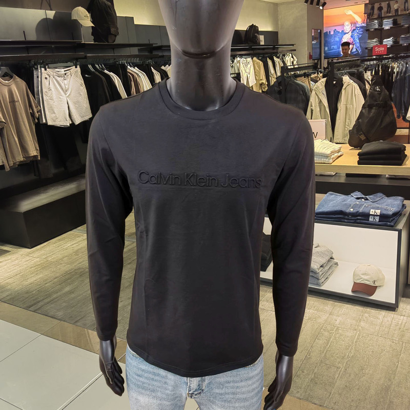 Ole Genuine Ck Long-Sleeve T-Shirt for Men, Autumn and Winter, Round Neck, Embossed Three-Dimensional Logo, Youth Top, Base Shirt