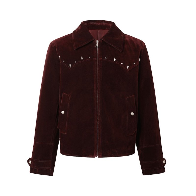 Minimal 26Fw “Red Night” Velvet Flocked Denim Short Elegant Studded Lapel Western Jacket Minimal 26Fw “Red Night” Velvet Flocked Denim Short Elegant Studded Lapel Western Jacket