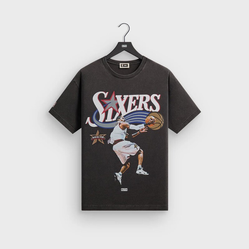2026 Kith Collaboration Basketball Short-Sleeve Iverson 76Ers American Trendy Loose Retro Men's Pure Cotton Printed T-Shirt Women's