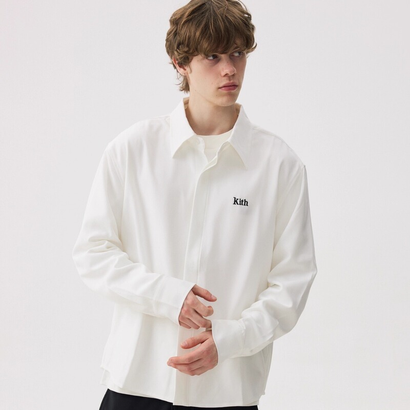 Kith Long-Sleeved Shirt for Men, Black, High-End, Cool and Stylish, Suitable for Layering in Autumn, Loose Fit, Pure White Silhouette, Cityboy Shirt