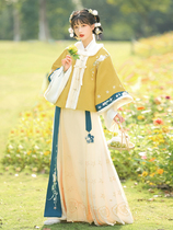 Ming system original Hanfu womens style Chinese style winter thickened warm square collar short jacket horse face skirt fairy air ancient style full set