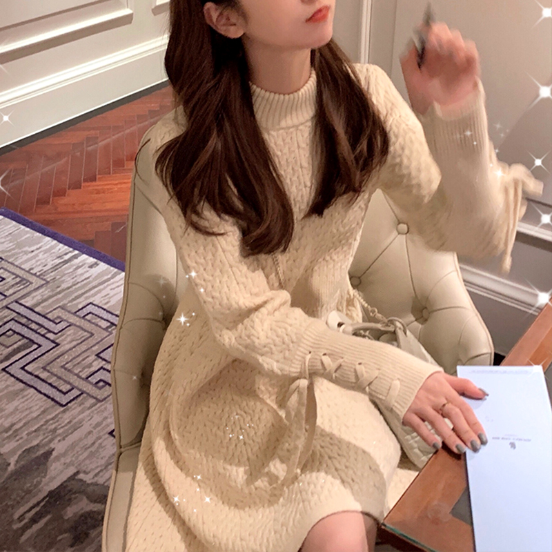 Valley Seven GUQIQI High collar knit dress Dress Lady Spring New Small Subs 100 Hitch Slim Temperament Skirt-Taobao