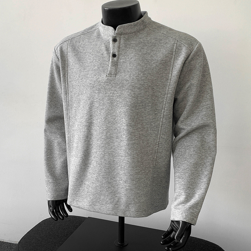 Henry Collar Long-Sleeve T-Shirt for Men, Autumn and Winter Trendy Brand Heavyweight American-Style Top, Inner Layer Base Shirt, Couple Fashion Sweatshirt