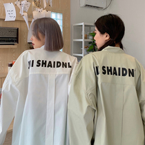 Why foam white shirt women 2021 autumn new back letter print POLO collar loose niche chic top