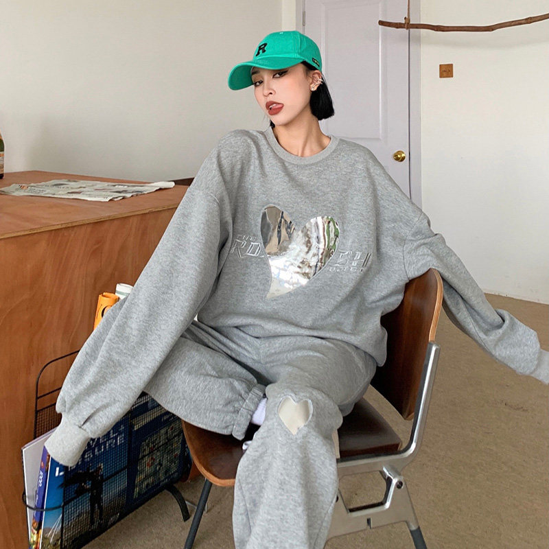 How To Foam 2022 Spring Autumn New Leisure Sports Suit Women Love Printed Thick Cotton Twerty Pants Two Sets and Ins