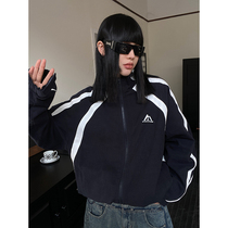 He Yimo 2023 early spring new college style stand-up collar striped sports jacket womens loose casual jacket tops