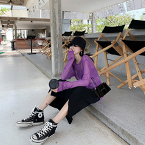 Why choose mesh perspective bottoming shirt long-sleeved sunscreen t-shirt womens thin inner blouse pullover purple top tide