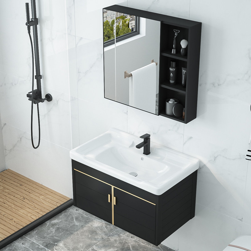 Cosmetic room space aluminum bathroom cabinet wall type wash basin combination cabinet ceramic small family wash basin cabinet wash table