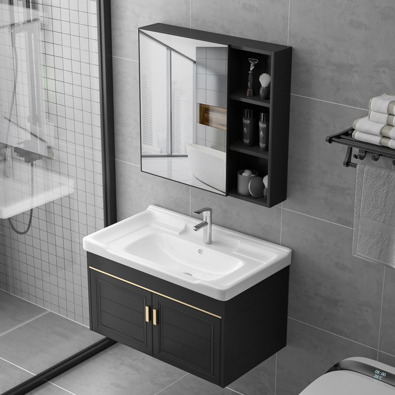 Simple space aluminum bathroom cabinet wash basin combination cabinet ceramic wash basin wash table small apartment dressing room basin