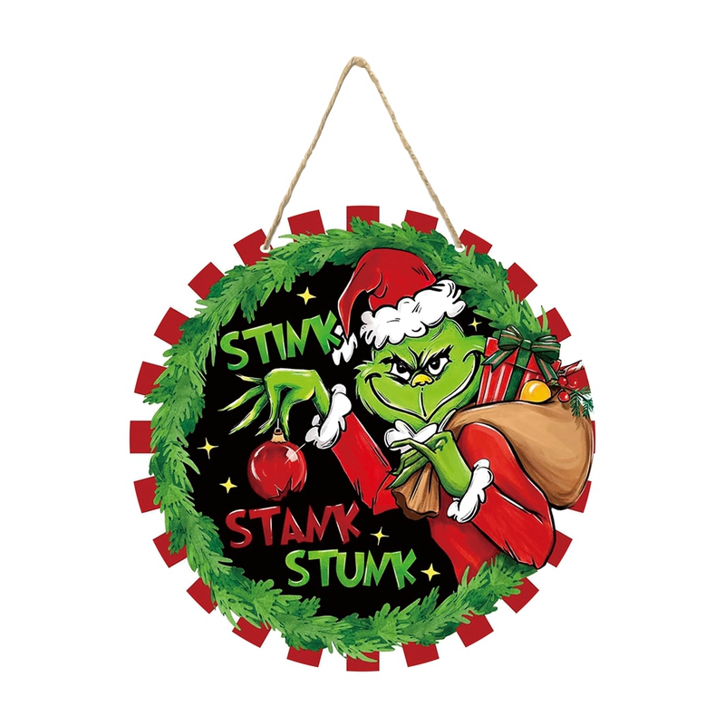 Stink Atank Stunk Christmas Front Door Decoration Hanging Sign Round American-Style Wooden Craft Ornament Stink Atank Stunk Christmas Front Door Decoration Hanging Sign Round American-Style Wooden Craft Ornament