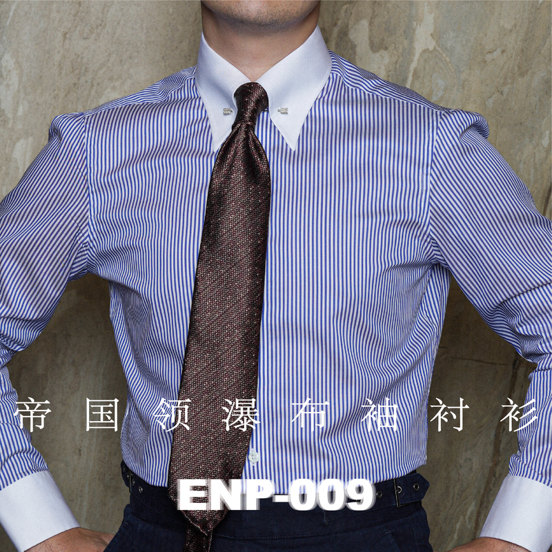 【Empire Collar Shirt】Waterfall Sleeves High Thread Count Striped Pure Cotton Enp-009 Vintage and Elegant, No Collar Pin Included