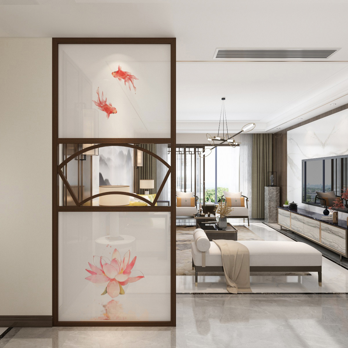 Entrance porch screen partition wall living room new Chinese-style solid wood modern minimalist hotel lobby decoration