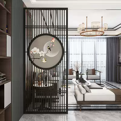 Solid wood screen partition wall living room new Chinese decoration modern simple home entrance door hollow cover custom