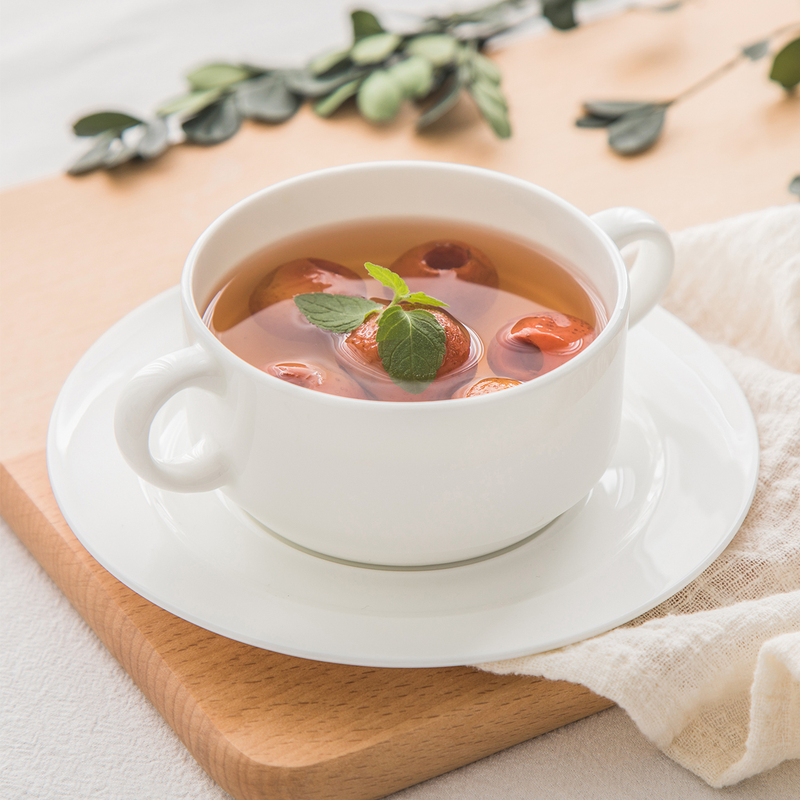 Double-Eared Soup Cup, High-Quality Pure White Lead-Free Bone China Children's Tableware Set, Covered Bowl, Household High-Temperature Ceramic Postpartum Dinner Plate