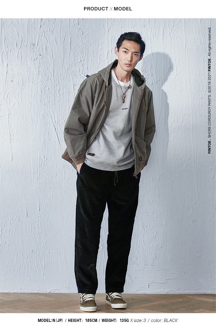 FINTOE SHORE cotton được giặt rộng bằng vải nhung kẻ sọc thẳng không phải Yu Wenle DCDT quần jeans nam