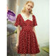 JUNGLEME summer-sleeved short-sleeved contrast collar red polka dot dress women's new waist-cinching temperament sweet A-line skirt