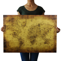 World treasure map Nostalgic retro poster Indoor bar cafe decorative painting Ancient nautical English map Wall painting