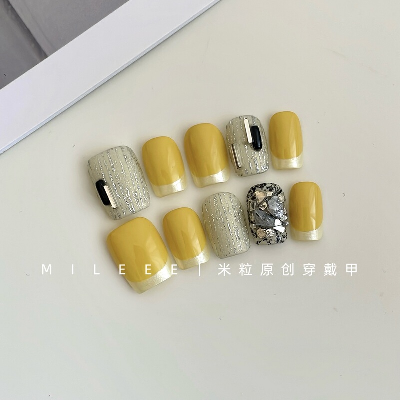 New Product [Mileee Rice Grain] Danyao Original Design Short Handmade Wearable Nails Spring and Summer Textured Nail Art