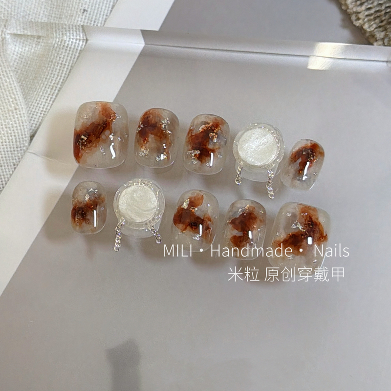 【New Product】Mansuo Original Design Spring/Summer Ice-Transparent Whitening High-Quality Short Handmade Wearable Nails