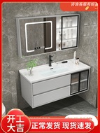 Tủ phòng tắm cửa kính bằng gỗ rắn kết hợp tủ gương thông minh tối giản hiện đại gốm tích hợp chậu rửa mặt chậu rửa mặt tủ mẫu tủ gương phòng tắm mẫu tủ gương phòng tắm