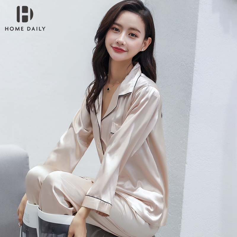 Silk pajamas women's spring and autumn ice silk long-sleeved two-piece set Summer thin sexy Korean version of silk home dress set new