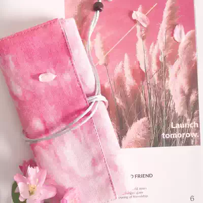 Handmade tie-dye literary retro roller curtain pen bag spring and summer limited pink cherry blossoms