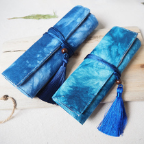 Hand tie-dyed literary retro roller curtain pen bag Male pen pen curtain roll pen bag Female college student stationery bag pen box