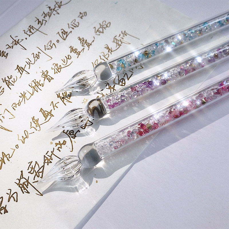 MIKKA Broken Drill Flow Sand Practicing Character Glass Pen Suit Star Chen Dip Pen Crystal Hand Writing Creative Test Color Pen