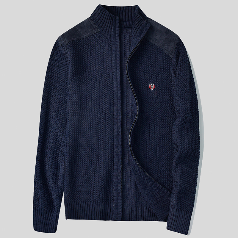 Pure Cotton Cardigan Sweater Men's Jacket Stand Collar Jacket Coarse Knit Plus Size Knitted Zipper Sweater
