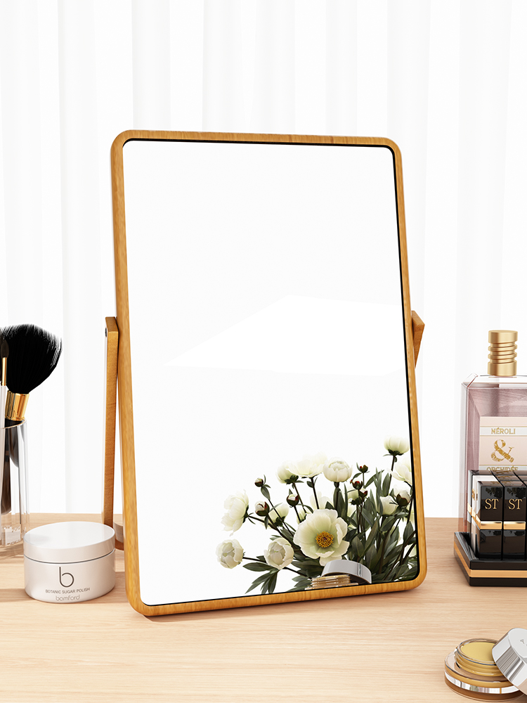 Solid wood mirror Household bedroom makeup mirror Desktop large office desktop small makeup mirror Portable foldable