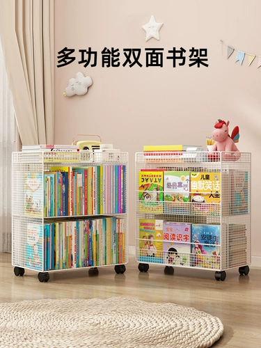 Стеллаж для хранения книг под столом, напольный стол, двухсторонняя небольшая книжная полка, передвижная стойка для хранения книг с тележкой на колесиках