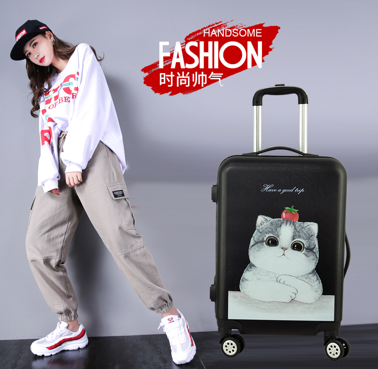 Hoa văn tươi cờ cá tính xe đẩy hành lý nam nữ 20 inch lên máy bay vali 24 inch mở rộng dễ thương vali nhựa