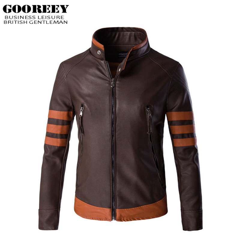 Gooreey! Wolverine Leather Jacket, Personalized Leather Jacket, Retro Motorcycle Style, Stand Collar, Patchwork Pu Leather Coat
